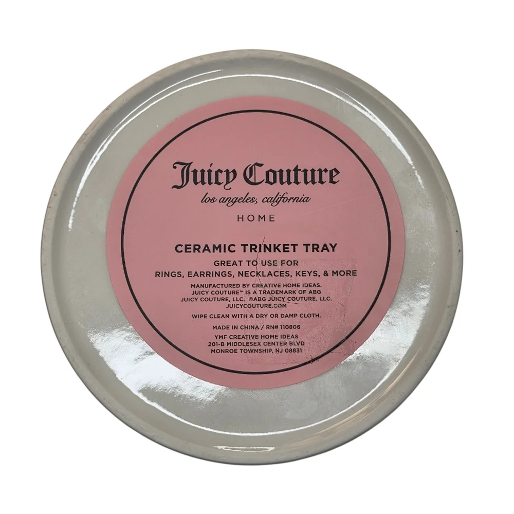 Juicy Couture Pink Crown Trinket Tray Ceramic Black & White Striped Jewelry Dish - Picture 2 of 4